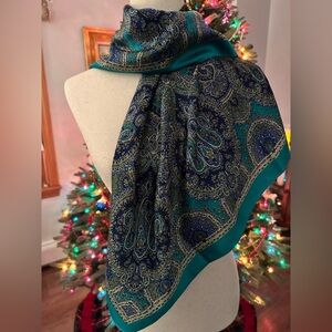 VINTAGE! Teal Paisley Silk Square Scarf 
34.5”x34.5”